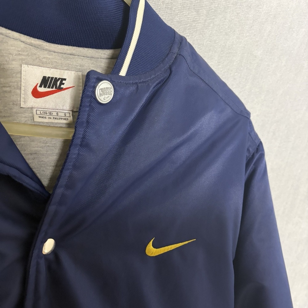 Boys Large Nike Satin Bomber Jacket Vintage Embroidered Y2k Logo Spellout Snap - Picture 3 of 5